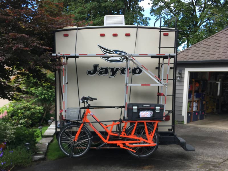 Today we left home in the trailer with the electric bike strapped to the back.