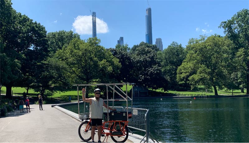Sunride takes a break by one of the many lakes in Central Park amid new mid-town skyscrapers